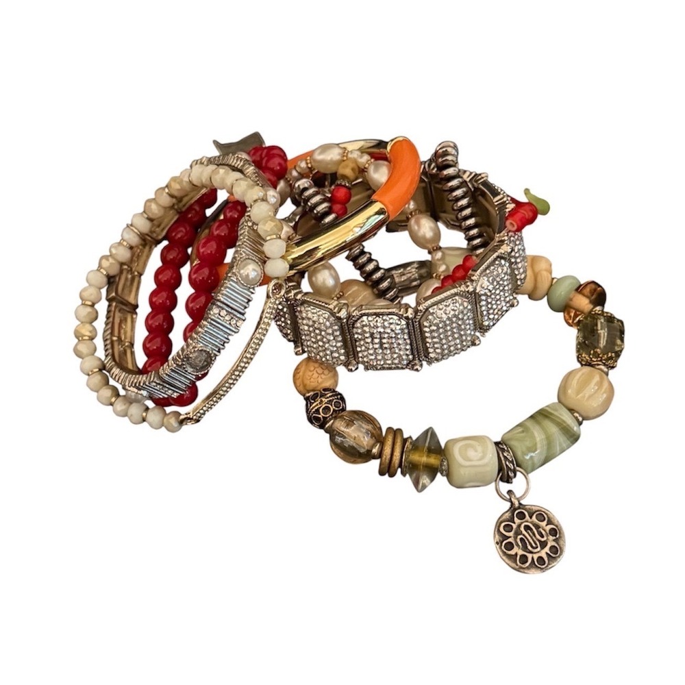 Eclectic Fashion Bracelet Lot Rhinestone Beaded Bangle Pearl Charm Stack 8pc